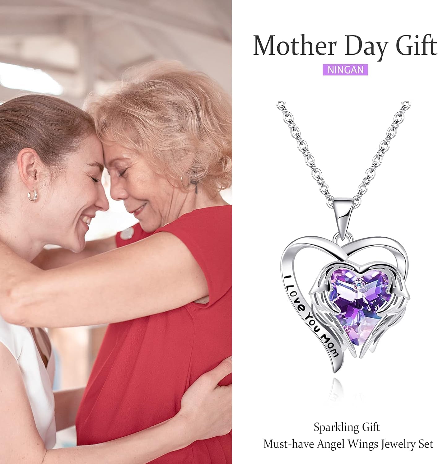 I Love You Mom Heart Necklace 925 Sterling Silver Pendant Necklaces for Women with Cubic Mother'S Day Jewelry Gifts Birthday Gift for Mom Wife Girls Her