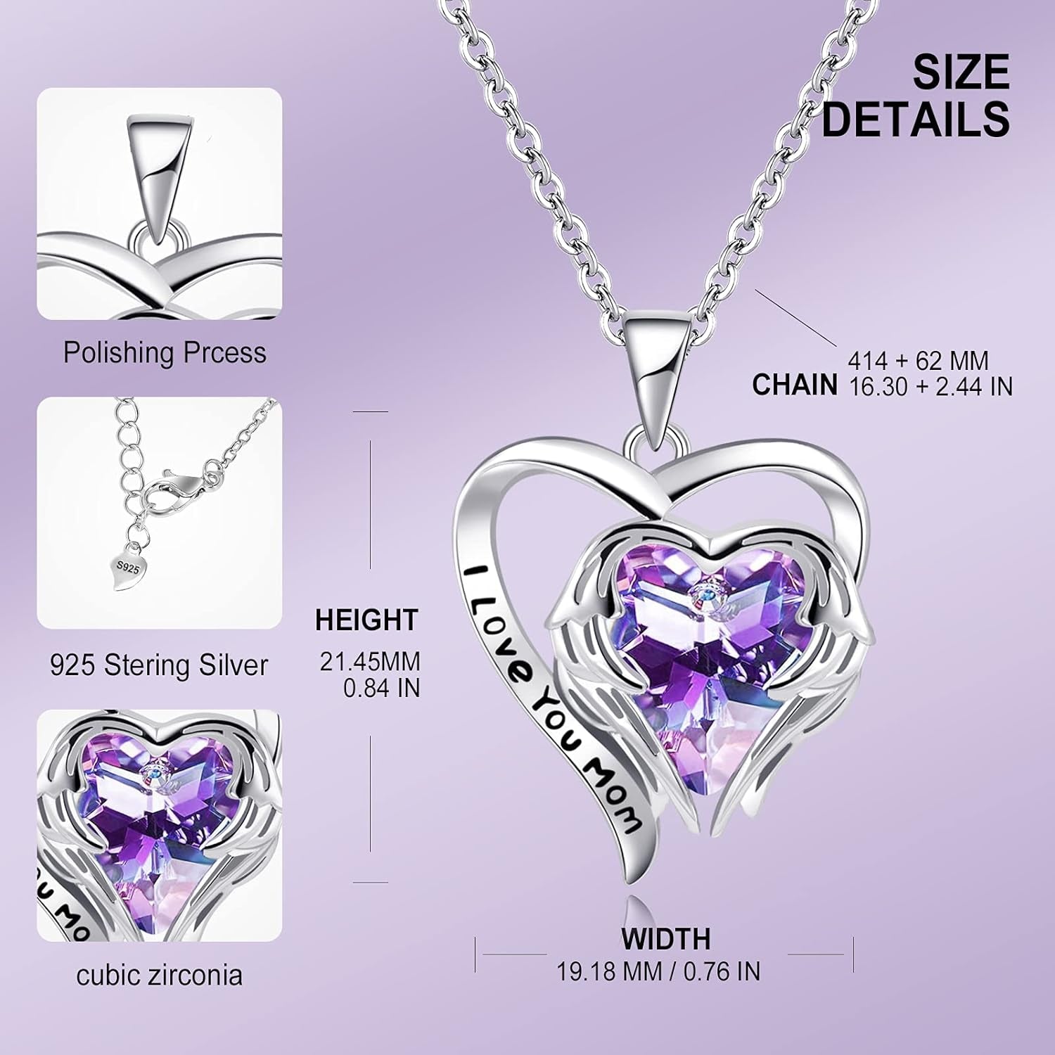 I Love You Mom Heart Necklace 925 Sterling Silver Pendant Necklaces for Women with Cubic Mother'S Day Jewelry Gifts Birthday Gift for Mom Wife Girls Her